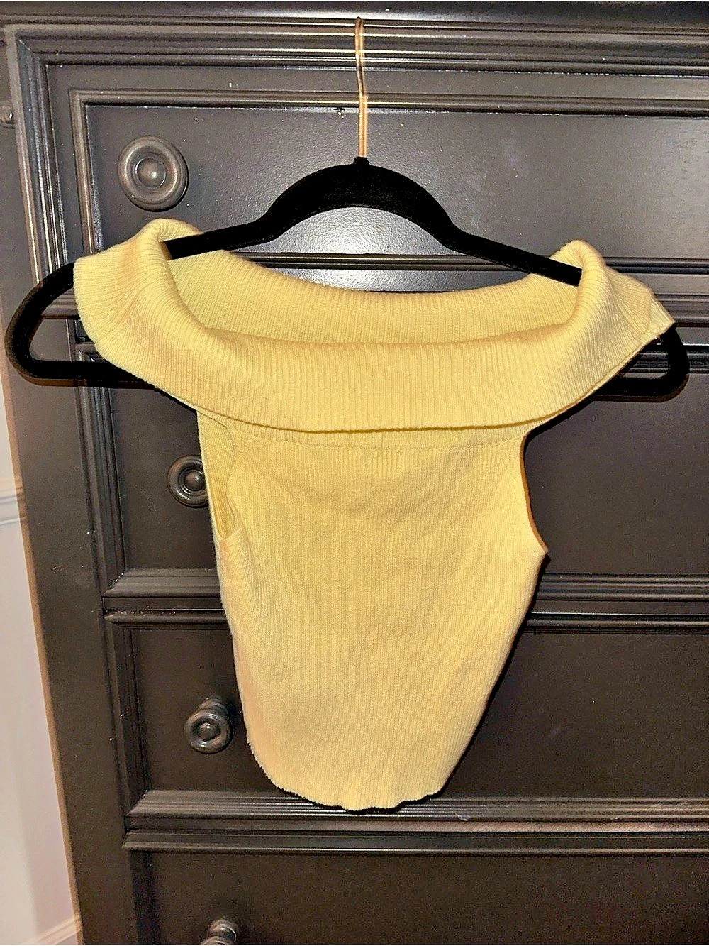 Ribbed Foldover Off-The-Shoulder Sweater Top Yellow Top